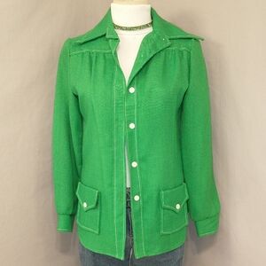 Vintage Bright Green Shaket Emerald Kelly Shirt Jacket 60s 70s Exceptional Color